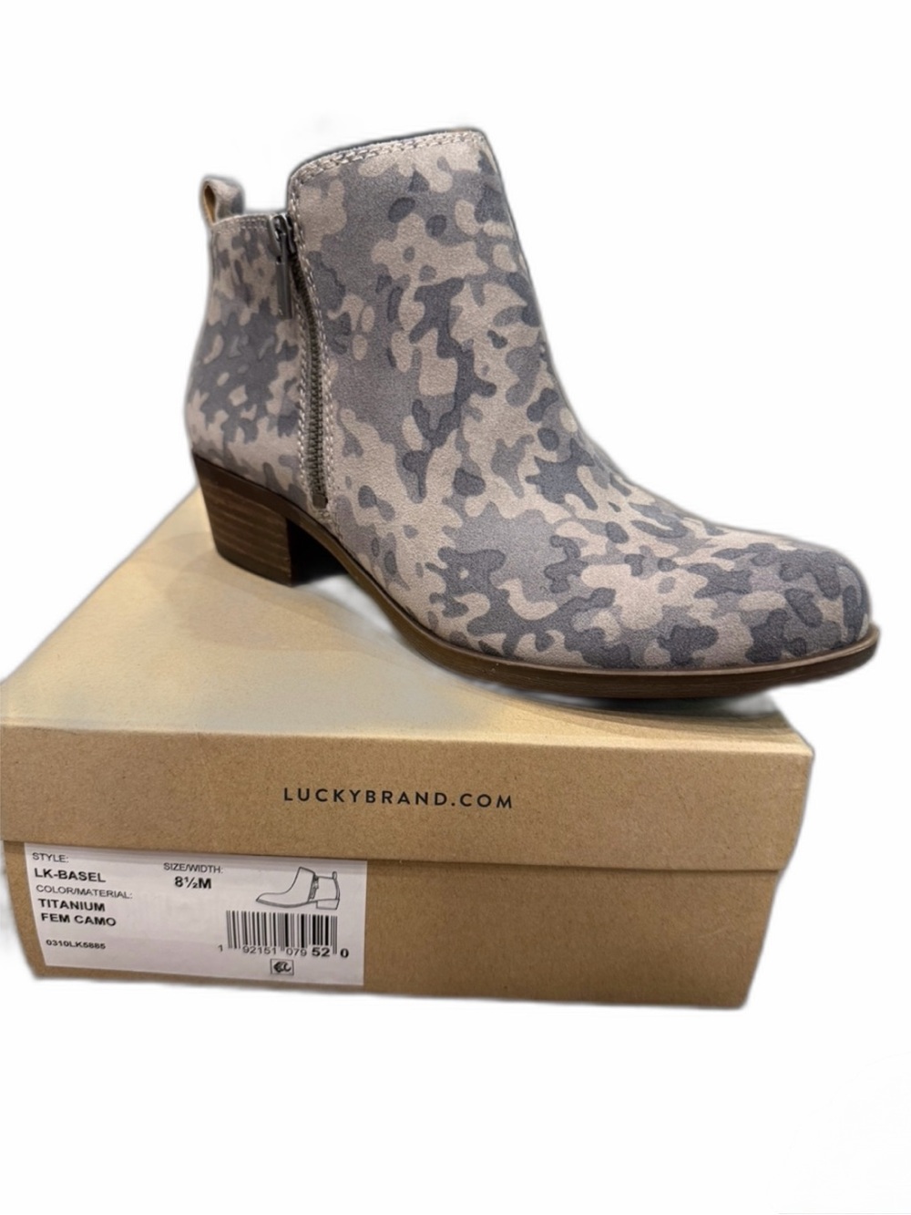 Lucky Brand Titanium Fem Camo Ankle Boot - Gray/Cream